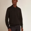 Langärmliges Herren-Poloshirt aus schwarzer Merinowolle