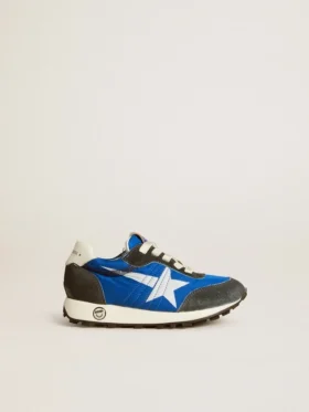 Marathon Young aus blauem Nylon mit aufgedrucktem Stern und Lederlasche an der Ferse