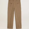 Maßgeschneiderte Hose aus sandfarbener Leinenmischung mit Chevron-Muster