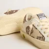 May Teen aus weißem Leder und roségoldfarbenem Glitzer mit beigem Stern aus Wildleder