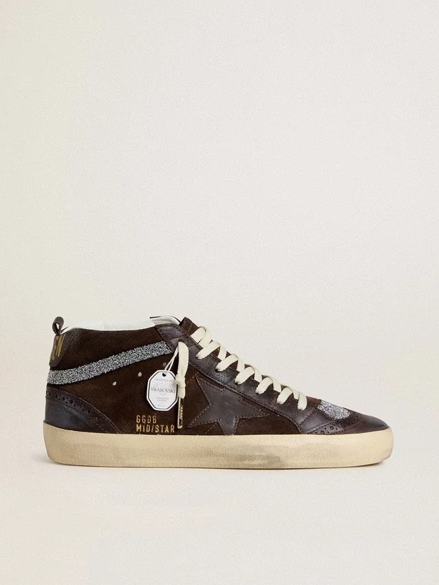 Mid Star für Damen aus braunem Wildleder mit Lederstern und Swarovski-Kristallakzenten