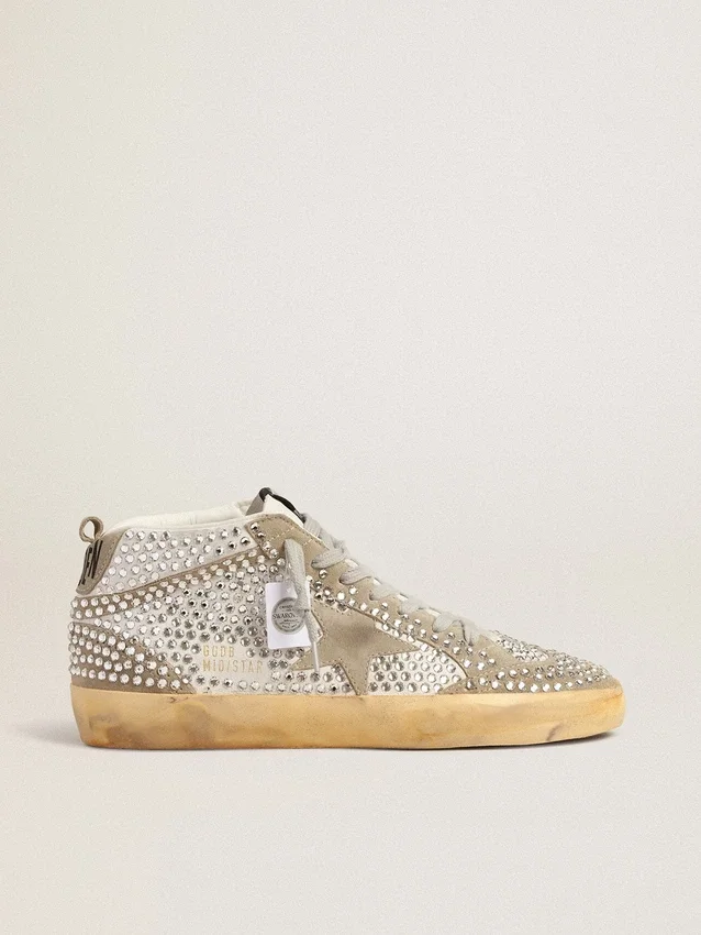 Mid Star für Damen aus weißem und taubengrauem Wildleder mit Swarovski-Kristallen