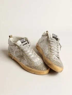 Mid Star für Damen aus weißem und taubengrauem Wildleder mit Swarovski-Kristallen