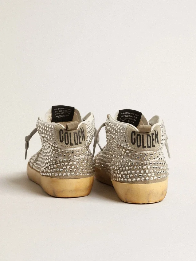 Mid Star für Damen aus weißem und taubengrauem Wildleder mit Swarovski-Kristallen
