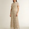 Midi-Kleid für Damen aus cremefarbener, durchscheinender Spitze