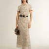 Midi-Kleid für Damen aus cremefarbener, durchscheinender Spitze