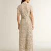 Midi-Kleid für Damen aus cremefarbener, durchscheinender Spitze