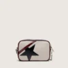 Mini Star Bag aus butterweißem Leder mit schwarzem Stern und burgunderroten sowie dunkelblauen Details