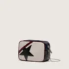 Mini Star Bag aus butterweißem Leder mit schwarzem Stern und burgunderroten sowie dunkelblauen Details