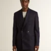 Mitternachtsblauer Herren-Blazer aus Wolle mit Zweireiher-Schluss