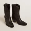 Niedrige „Wish Star“-Stiefel aus schwarzem Leder mit Ton-in-Ton-eingearbeitetem Stern