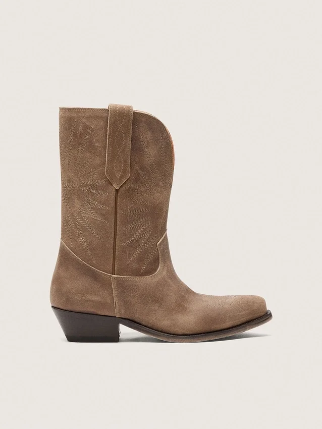 Niedrige „Wish Star“-Stiefel für Damen aus grauem Wildleder mit Sternstickerei