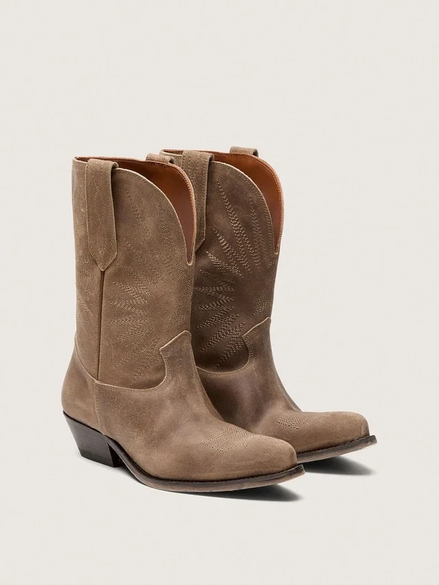 Niedrige „Wish Star“-Stiefel für Damen aus grauem Wildleder mit Sternstickerei