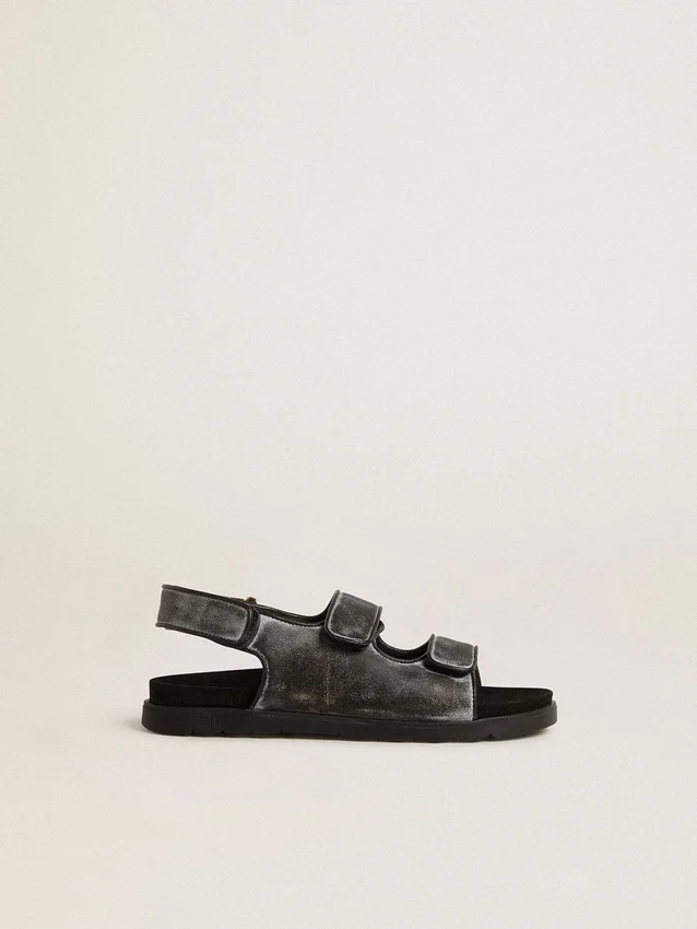 Noa Junior-Sandalen aus schwarzem Leder im Used-Look