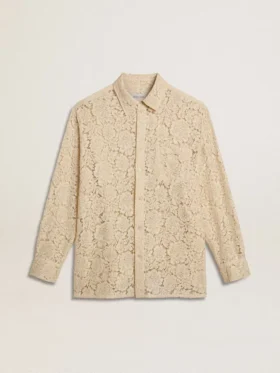 Oversize-Hemd aus cremefarbener, durchscheinender Spitze