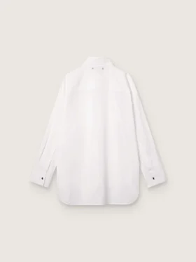 Oversize-Hemd für Damen aus weißer Baumwolle mit Plissee-Detail und Schmucksknöpfen