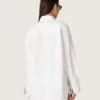 Oversize-Hemd für Damen aus weißer Baumwolle mit Plissee-Detail und Schmucksknöpfen