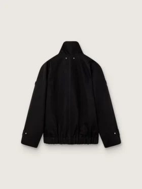 Oversize-Jacke für Damen aus schwarzem Baumwoll-Twill mit floraler Paillettenstickerei