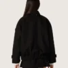 Oversize-Jacke für Damen aus schwarzem Baumwoll-Twill mit floraler Paillettenstickerei