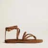 Penelope-Flachsandalen für Damen aus tabakfarbenem Leder mit Wildledersohle