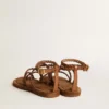 Penelope-Flachsandalen für Damen aus tabakfarbenem Leder mit Wildledersohle