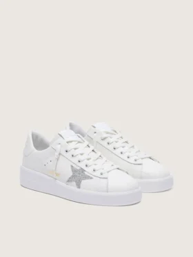 Purestar für Damen aus weißem Leder mit silbernem Swarovski-Kristallstern