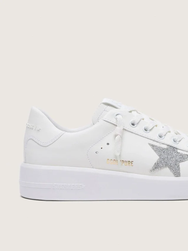 Purestar für Damen aus weißem Leder mit silbernem Swarovski-Kristallstern