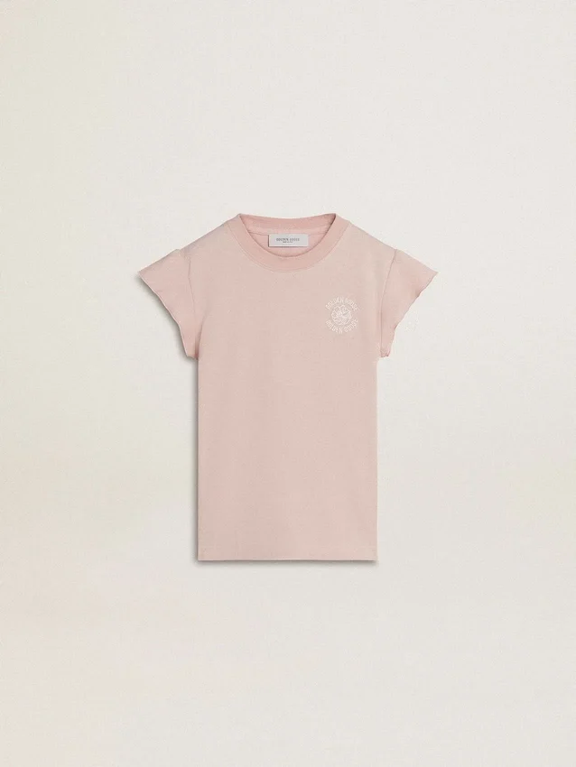 Rosa Mädchen-T-Shirt mit Rüschenärmeln und Stickerei
