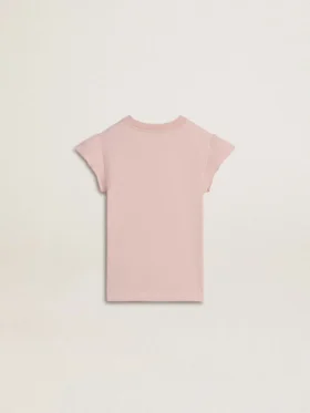 Rosa Mädchen-T-Shirt mit Rüschenärmeln und Stickerei