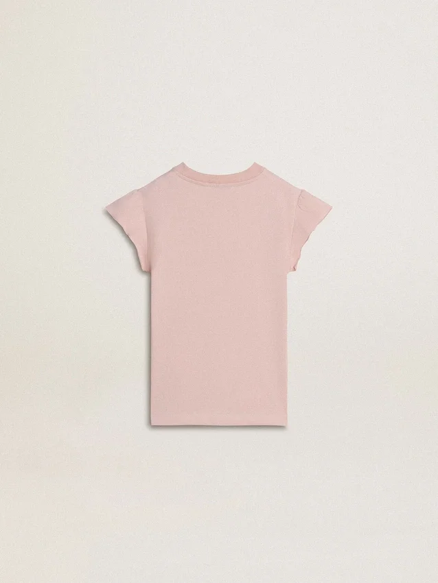 Rosa Mädchen-T-Shirt mit Rüschenärmeln und Stickerei