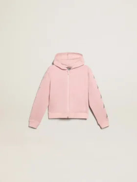 Rosa Sweatshirt mit Kapuze und silbernen Glitzersternen