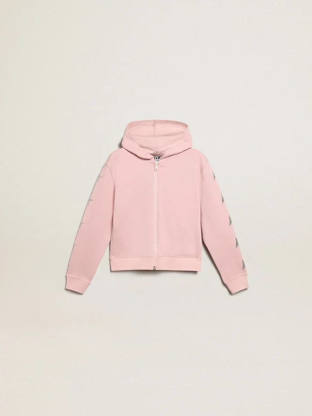 Rosa Sweatshirt mit Kapuze und silbernen Glitzersternen