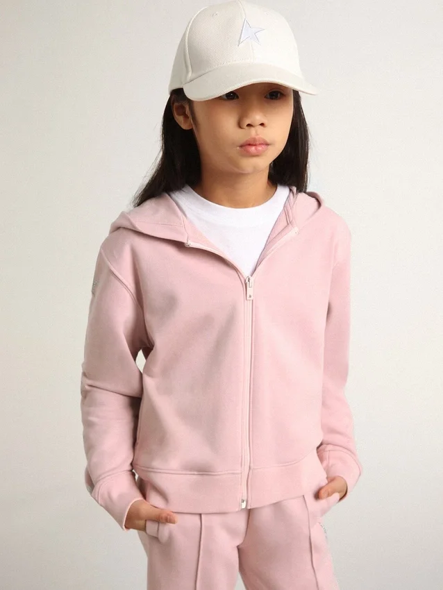 Rosa Sweatshirt mit Kapuze und silbernen Glitzersternen