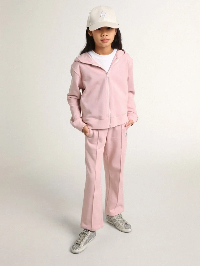 Rosa Sweatshirt mit Kapuze und silbernen Glitzersternen