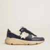 „Running Sole“ aus cremefarbenem Mesh und blauem Leder mit einem weißen Lederstern