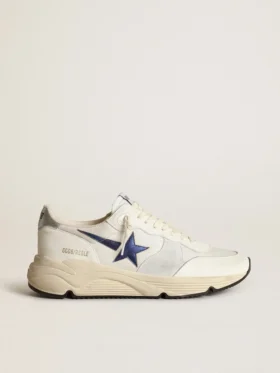 Running Sole aus weißem Leder und Mesh mit blauem, laminiertem Lederstern