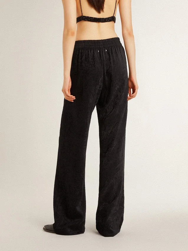 Schwarze Damen-Jogginghose mit Ton-in-Ton-Toile-de-Jouy-Print