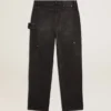 Schwarze Damenjeans aus Baumwolle im Distressed-Look mit Aufnähern auf der Vorderseite