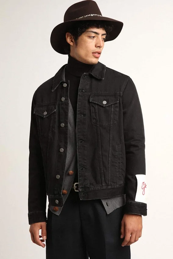 Schwarze Herren-Jeansjacke mit One-Wash-Effekt
