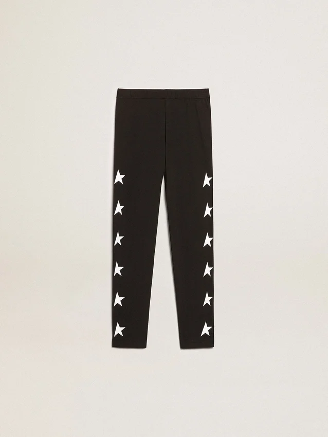 Schwarze Leggings für Mädchen mit weißen Sternen an den Seiten