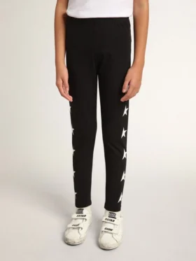 Schwarze Leggings für Mädchen mit weißen Sternen an den Seiten