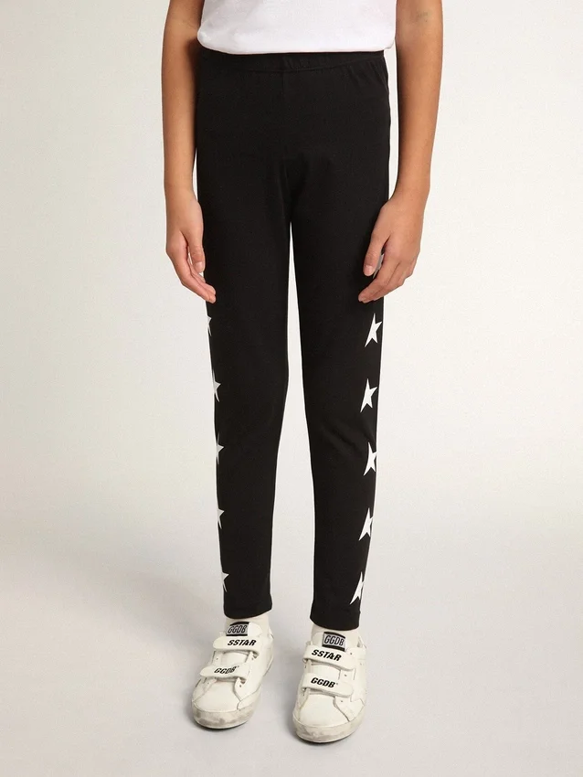 Schwarze Leggings für Mädchen mit weißen Sternen an den Seiten