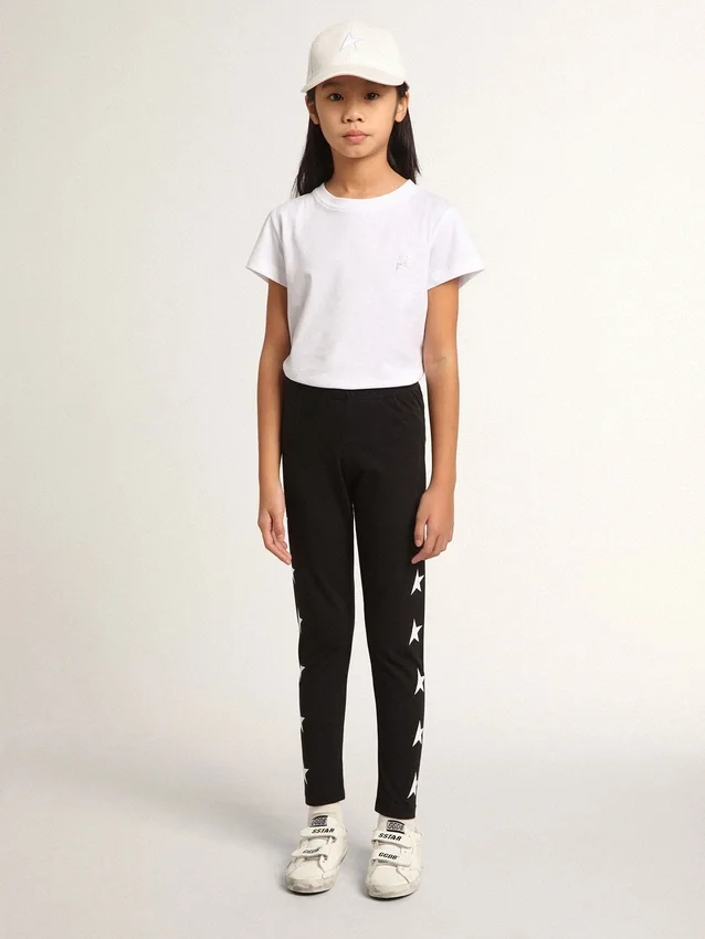 Schwarze Leggings für Mädchen mit weißen Sternen an den Seiten