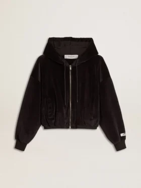 Schwarzer Damen-Hoodie aus Baumwollmischung mit Reißverschluss
