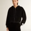 Schwarzer Damen-Hoodie aus Baumwollmischung mit Reißverschluss