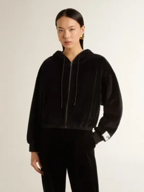 Schwarzer Damen-Hoodie aus Baumwollmischung mit Reißverschluss