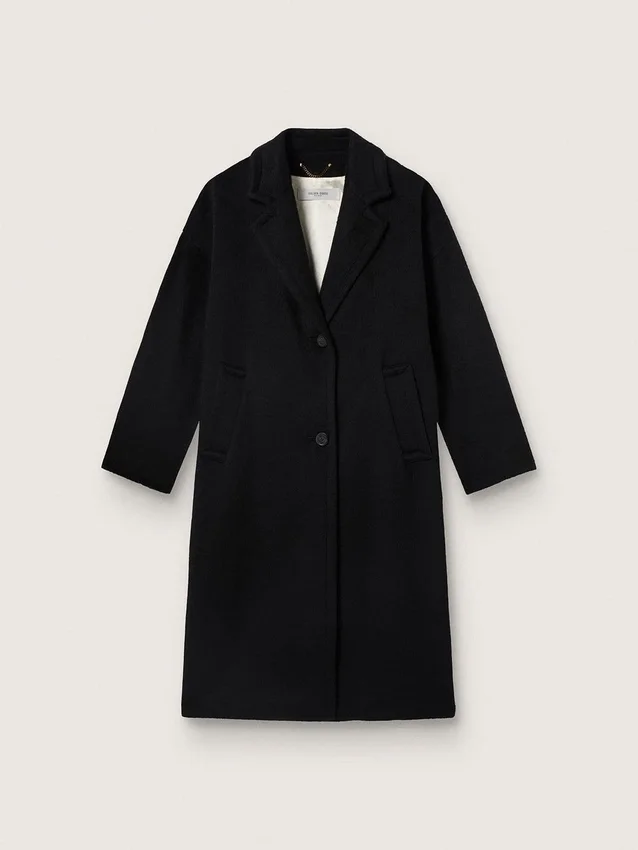 Schwarzer Einreiher-Cocoon-Mantel für Damen