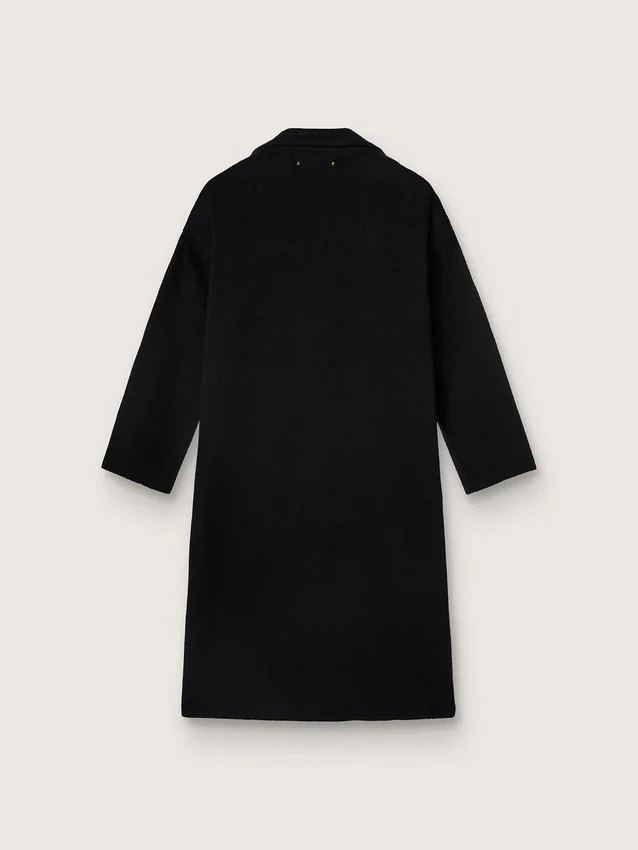 Schwarzer Einreiher-Cocoon-Mantel für Damen