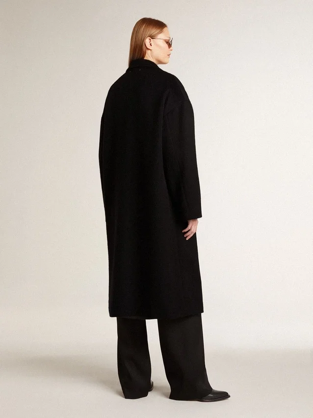 Schwarzer Einreiher-Cocoon-Mantel für Damen