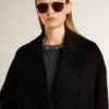Schwarzer Einreiher-Cocoon-Mantel für Damen